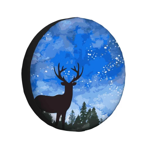 MIYASANG Deer Silhouette Spare Tire Cover Blue Star Sky Jungle Prey Animal Nature Art Weatherproof Universal Wheel Protectors Camper Tire Covers for Trailer Rv Travel(17 inch)