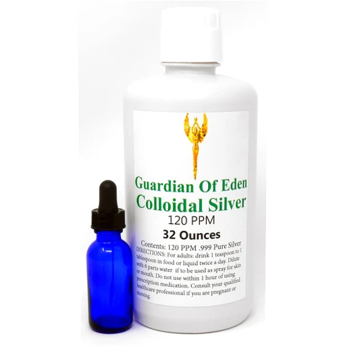 Guardian Of Eden Lab Tested Certified 120ppm Concentrated Pure Colloidal Silver by GOE (1 Quart) with Free Dropper Bottle. Lab Report documented.