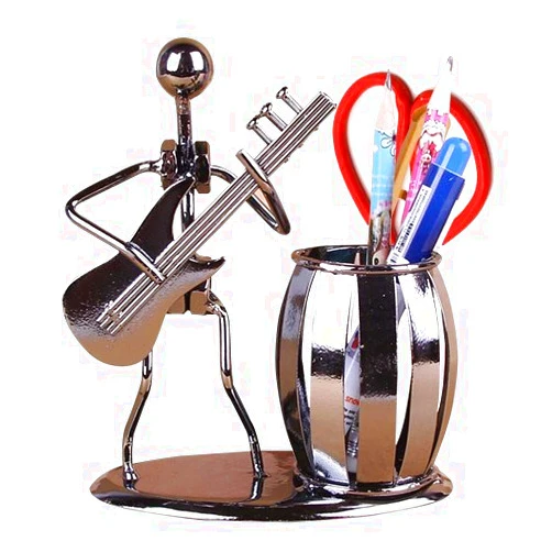 AlleTechPlus Metal Art Crafts Pencil & Pen Holder Display - Decorative Guitar Theme Desktop Supply Organizer