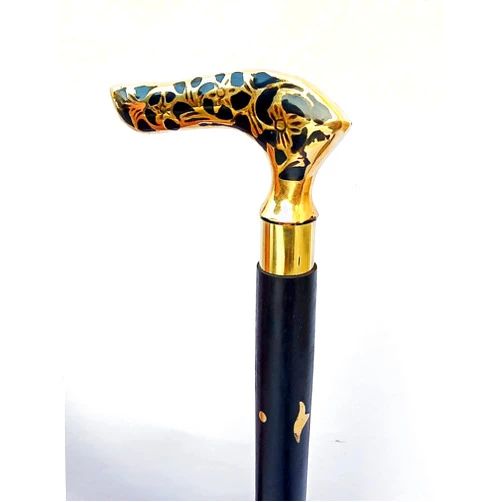 Generic Wooden Walking Stick Brass Handle Black Antique Cane by Faiza International