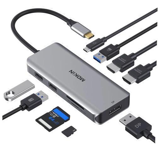 MOKiN Docking Station, USB C Adapter, 9 in 1 Triple Display Multiport Dongle with 2 HDMI 4K, DisplayPort, 3 USB, 100W PD, SD/TF Card Reader for MacBook Pro Air Type C Laptops