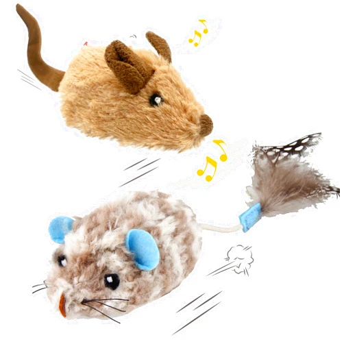 Gigwi Interactive Cat Toys for Indoor Cats, Cat Mouse Toys 2 Pcs with Electronic Realistic Squeaky Sound, Automatic Moving Kitten Toys Electric Mice Toy Self Play Exercise(Brown & Blue Ears)