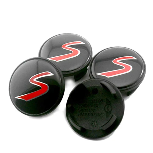 AutoERA 4X 54mm fit Mini Cooper S Emblem R53 R56 Center Wheel Caps Hub Badge Red S, Hubcap Center Covers for Mini Cooper Coupe S Clubman Countryman Paceman