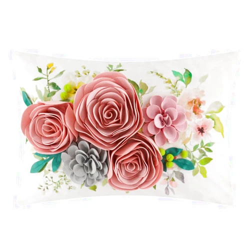 ELSKERJW 3D Flower Pink Lumbar Throw Pillow Covers 12''x20'' Velvet Rectangle Accent Pillowcase Decorative Floral Artificial Pillow Cushion Covers Gift for Couch Bed Bedroom Living Room Home