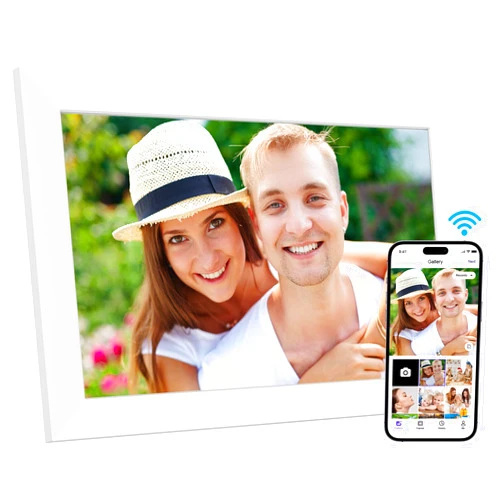 Roenllce Digital Picture Frame 10.1 Inch WiFi Digital Photo Frame Electronic Picture Frame Slideshow, 16GB Storage, Wall-Mounted, Easy to Upload Photo and Video Instantly via Free APP(White)
