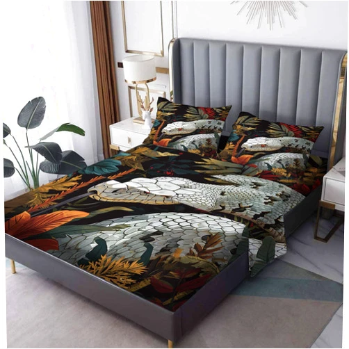 Xyzdorv Exotic Snake Print Sheet Set King Size, Jungle Bed Sheets, Botanical Snak Aesthetic Bedding 4 Piece for Bedroom Decor - 12 Inch Deep Pocket, Super Soft Microfiber & Wrinkle Free