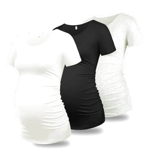 GLAMIX Maternity Shirts for Women Short Sleeve Tops Summer Clothes 3 Packs Cotton T Shirt Mama Basics Pregnancy Tees