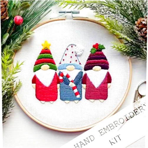 SCSQI 2025 New Christmas Embroidery Kit, Christmas Embroidery Kits for Beginners and Adults, Embroidery Kit, DIY Adult Christmas Cross Stitch Kits with Needles & Thread Included (Style B)