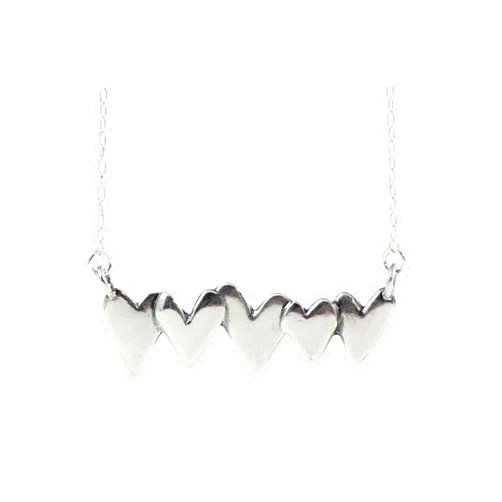 Mark Poulin Sterling Silver Five Hearts Necklace - Heart Gift Pendant on 18 inch Sterling Silver Chain