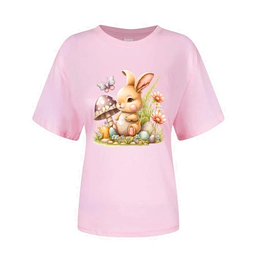Generic Women's Easter Day Summer Short Sleeve Floral Print Bunny Lily Blouses Fashion 2023 2024 Oversized T Shirts Graphic