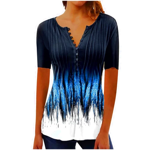 SMIDOW Womens Tunic Tops Trendy Vintage Boho Shirts Short Sleeve Notch v Neck t-Shirt 2023 Casual Summer Blouse Empire Waist