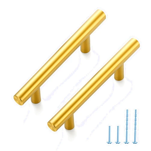 JOY DECOR 30 Pack 5 Inch Cabinet Pulls Kitchen Cabinet Handles with 3 Inch Hole Center Brushed Brass Cabinet Hardware Stainless Steel Kitchen Drawer Pulls for Cabinets Cupboard, 76mm Hole Centers