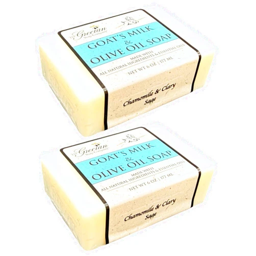 The Grecian Soap Company Clean Beauty Goat's Milk & Olive Oil Bar Soap in Chamomile & Clary Sage - Pack of 2 6oz All-Natural Scented Bars for Women and Men, Organic Olive Oil & Goat Milk Soap