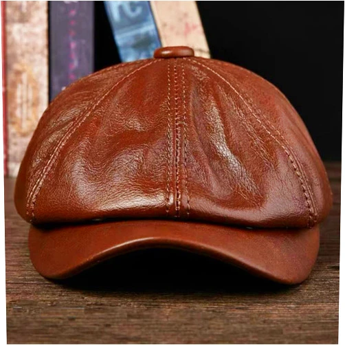 KIAZHAO Newsboy Hats for Men Men's Pu Leather Warm Octagonal Cap, Casual Vintage Newsboy Cap Golf Driving Flat Cabbie Hat,