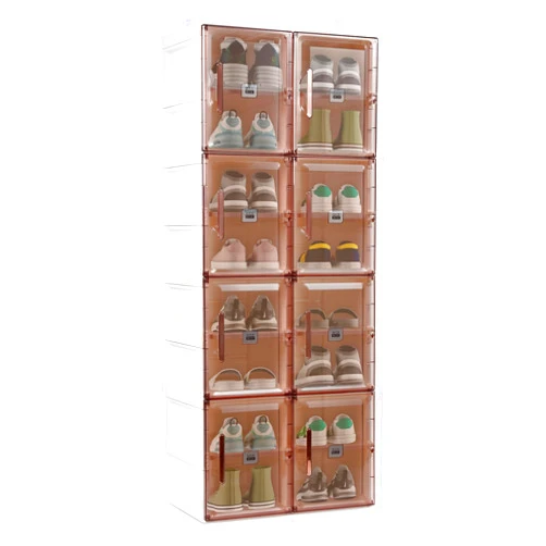 Temary Shoe Organizer Storage Box 16 Grids Portable Foldable Shoe Rack for Closet All-in-one Sturdy, Large Shoe Containers Bins with Door Easy Assembly (8-Tier)