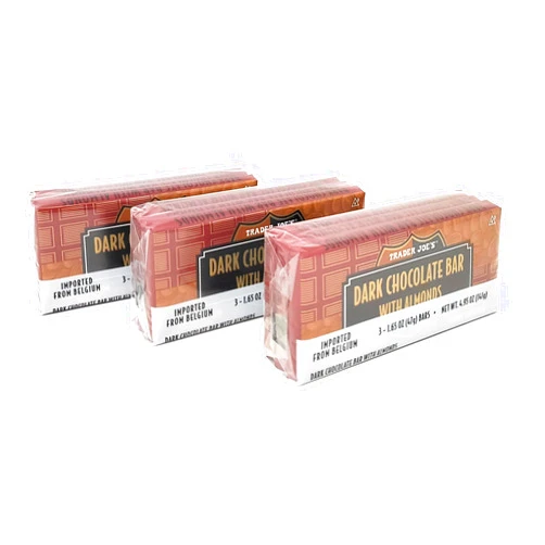 Generic Trader Joes Mini Dark Chocolate with Almonds, Imported from Belgium, 4.95oz/141g (3 Packs of 3)