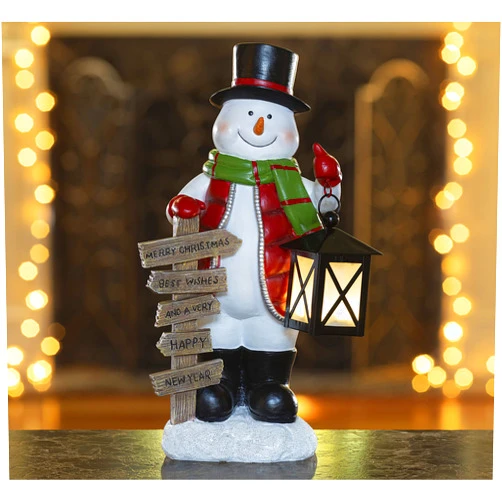 VP Home Glowing Lantern Snowman Decor Figurines Resin Snowman Lighted Christmas Decoration,LED Holiday Light Up Snowman Decorations Festive Fiber Optic Snowman Figurines