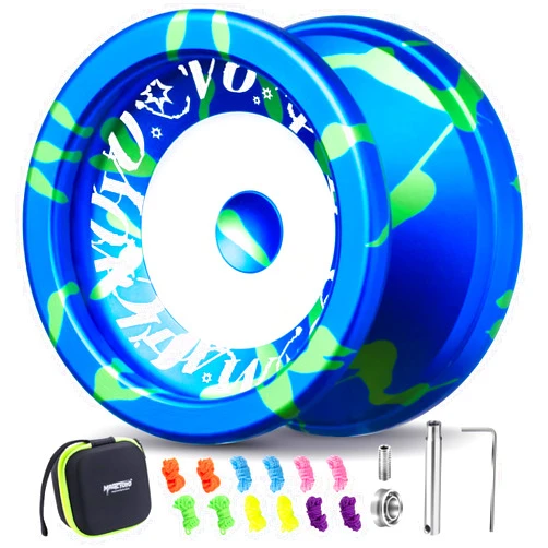 MAGICYOYO V6S LOCUS Professional YoYo - Dual Mode Responsive/Unresponsive Trick Yoyo for All Skill Levels (Kids to Advanced) with Fingerspin Design, 12 Extra Strings & Accessories Kit (Blue Green)