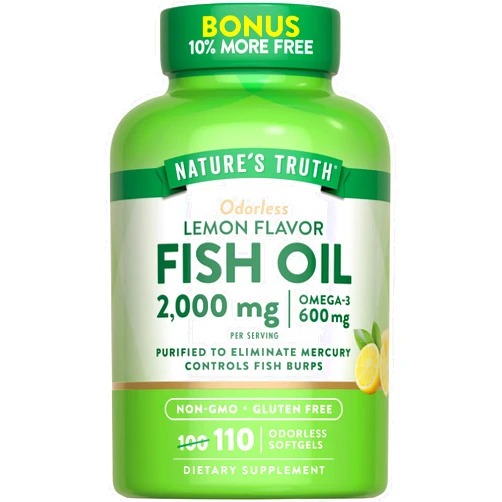 Nature's Truth Fish Oil Supplement | 2000mg | 110 Softgels | Omega-3 | Lemon Flavor | Non-GMO & Gluten Free Supplement