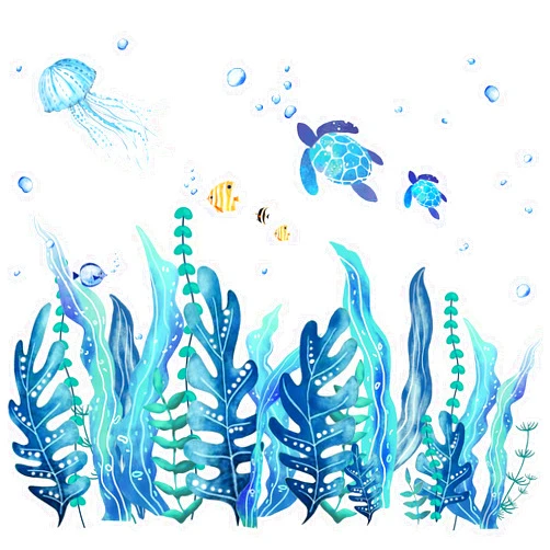 Tenare 5 Sheets 3D Under The Sea Seaweed Wall Decals Sea Turtles Wall Stickers Ocean Grass Jellyfish Fish Removable Vinyl Wall Sticker for Bedroom Bathroom Living Room Wall(Classic Style)