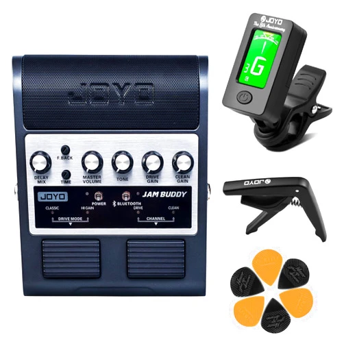 JOYO JAM Buddy Portable Guitar Practice Amp Pedal All-in-One Bundle with JT-01 Guitar Tuner Guitar Capo & 6 PCS Picks