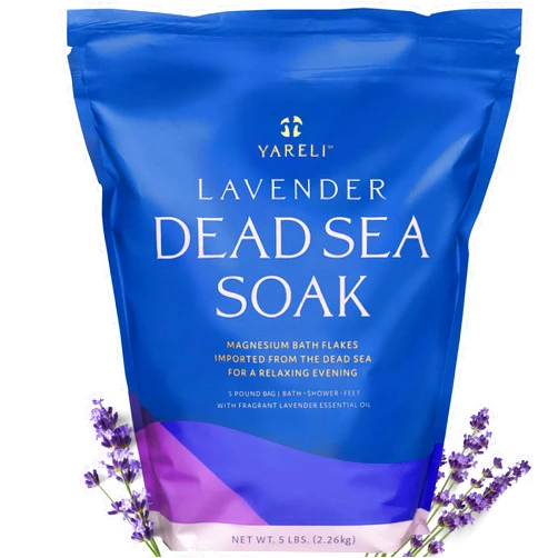YARELI Dead Sea Bath & Foot Soak, Lavender Magnesium Bath Salt Flakes, Alternative to Epsom Salt, 5lbs with Over 250,000mg of Elemental Magnesium Per Bag