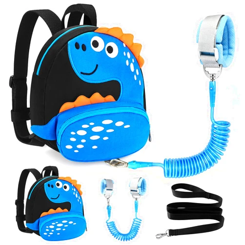 Accmor Toddler Backpack Leash, Cute Dinosaur Kids Harness Backpacks with Anti Lost Wrist Link, Adorable Child Backpack Mini Bag Wristband Tether Strap Leashes for Baby Boys Girls Ages 1-3 Years