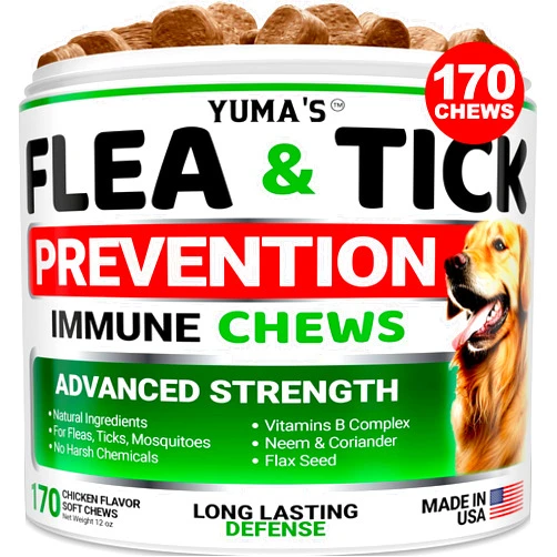 YUMA'S Flea and Tick Prevention for Dogs Chewables - 170 Treats - Natural Dog Flea and Tick Treatment Chewable - Flea and Tick Chews for Dogs - Soft Oral Flea Pills for Dogs - All Breeds & Ages - Made in USA