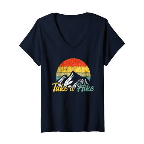 Bee Planet Apparel.USA Womens Retro Vintage Take A Hike Outdoors Mountain Hiking Lover V-Neck T-Shirt
