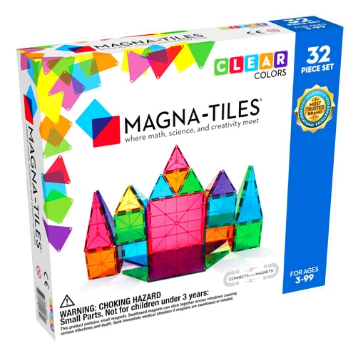 Magna Tiles Magna-Tiles 32-Piece Clear Colors Set, The Original Magnetic Building Tiles For Creative Open-Ended Play, Educational Toys For Children Ages 3 Years +