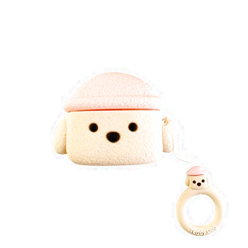BONTOUJOUR Earphone Case Compatible with AirPods Pro/Pro 2, Super Cute Creative Pet Hat Teddy Dog Earbud Case, Puppy Style Soft Silicone Earphone Protection Skin +Ring Hook -Pink