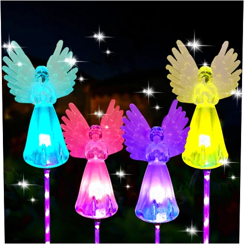 MIBUNG 4 Pack Solar Angel Lights Outdoor Decor,Solar Powered Color Changing Angel Easter Stakes Decorative Memorial Lights Garden Yard Lawn Pathway Grave Cemetery Decoration,Valentine's Day Women Gift