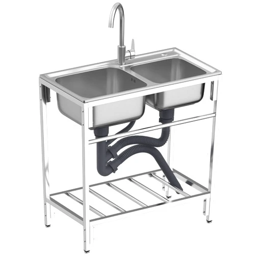 WappiGo Single Bowl Free Standing Utility Sink, Stainless Steel Sink for Washing with Faucet Hot and Cold Faucet, Shelf, Towel Bar, Kitchen Sink for Garage, Laundry Room, Outdoor
