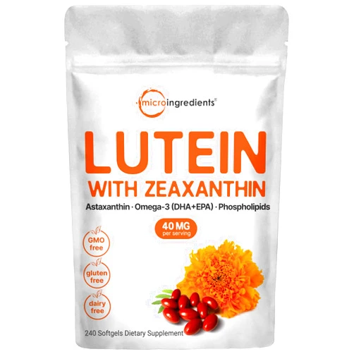 Micro Ingredients Lutein & Zeaxanthin 40mg Softgels, 240 Count, with Astaxanthin, Omega-3s, & Phospholipids | Eye + Vision Health Vitamins | Third Party Tested, Non-GMO, Gluten Free