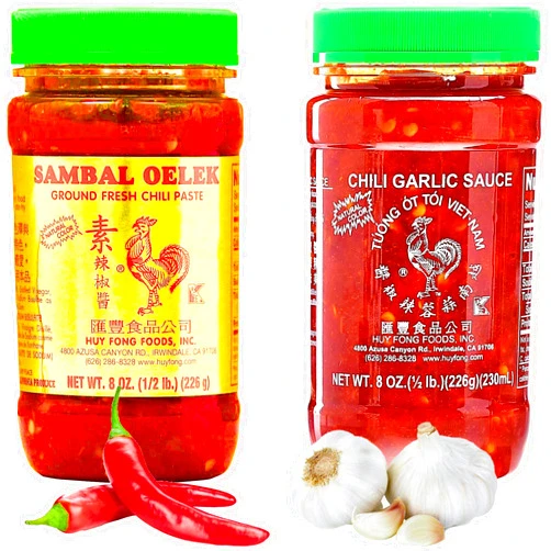 ShopEssential Huy Fong Sambal Oelek & Chili Garlic 8oz 2 Pack Bundle in ShopEssential Bag