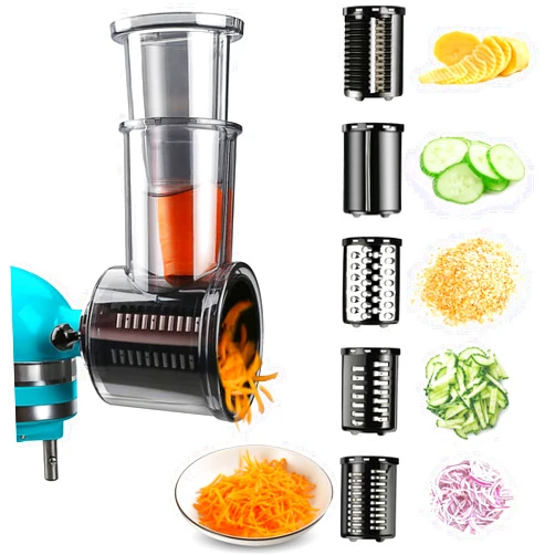 GuanQiao Stainless Steel Slicer Shredder Attachments for KitchenAid Stand Mixers, Vegetable Shredder, Cheese Grater, Salad Maker, Food Slicers Chopper Grinding Powder Accessories with Detachable 5 Blades