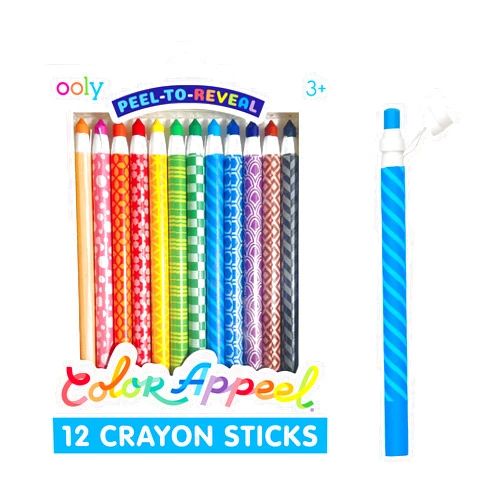 OOLY Color Appeel Crayon Sticks, Set of 12 Peelable Crayons for Kids,Wax Crayons Wrapped in Paper in 12 Unique Colors for Art Projects, Stationery Kits, School Supplies [Generation 2]