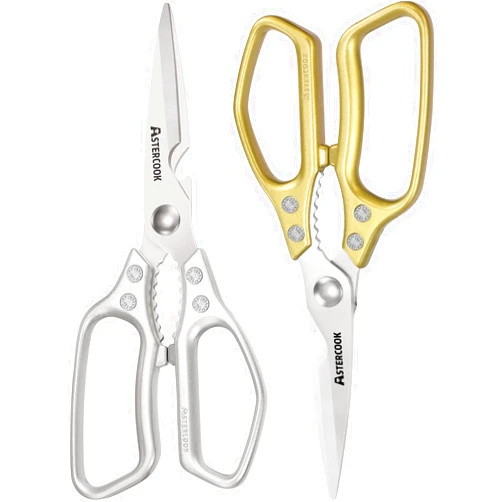 Astercook 2 Pack Metal Kitchen Shears, Kitchen Scissors Heavy Duty Blade, Metal Handle Shears, Ideal for Poultry, Herbs, Vegetables, Durable and Ergonomic Design