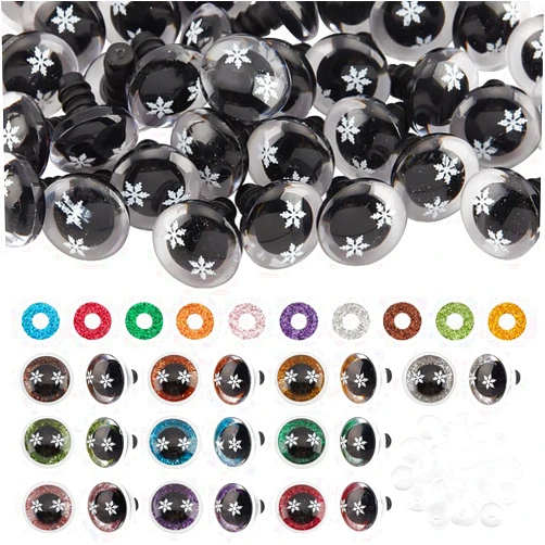 PH PandaHall 40 Sets Safety Eyes 10 Colors Glitter Craft Eyes Snowflake Resin Eyes Stuffed Crochet Eyes Kawaii Eyes with Washers for Teddy Bear, Amigurumi Craft, Puppet, Plush Animal Making