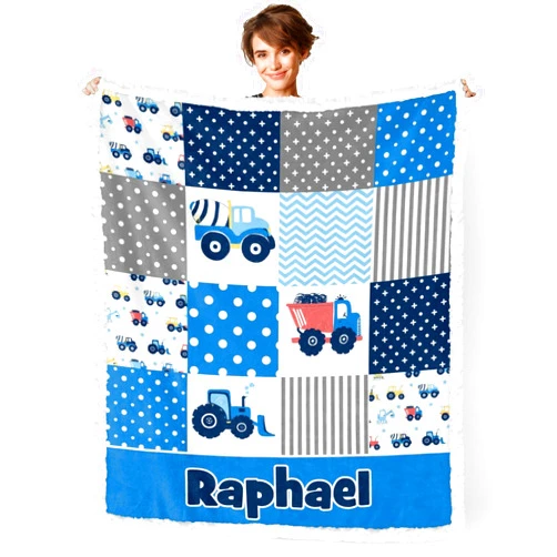 Deven Fun Mixer Vehicle Patchwork Personalized Fleece Baby Blanket for Boy & Girl Custom Blanket-Baby Shower Toddler Nursery Stroller Crib Bed Blankets 30x40 in
