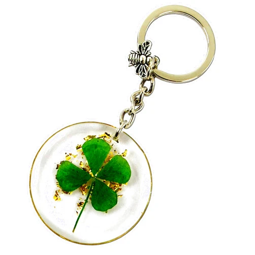BAQDOVAVN Real Lucky Green 4 Leaf Clovers Key Ring Four Leaf Clover Keychain for WomenGirl Boy Charms Keychain Accessories