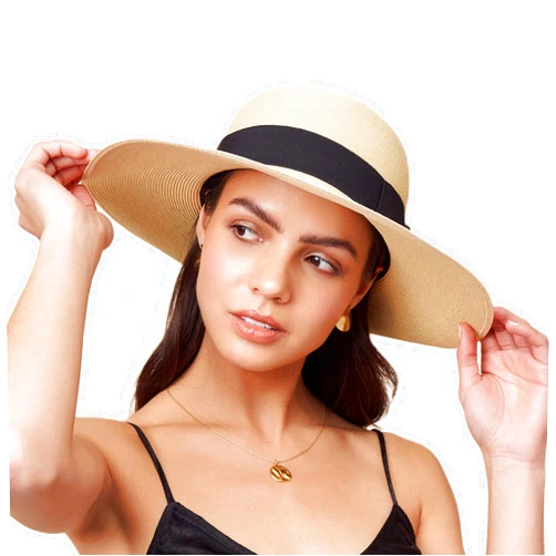 Pineapple&Star Hat Pineapple&Star Paris Sun Beach Wide Brim Straw Hat Fine Braid UPF50+ for Women