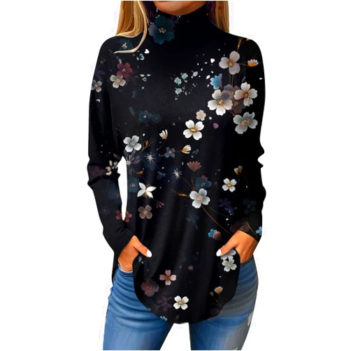 GOFULY Fall Womens Dressy Tops Trendy Long Sleeve Mock Neck Shirts Tunic Blouses Casual Floral Print Tops Clothes Outfits