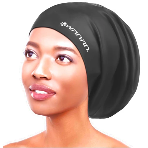 Kwanan Extra Large Silicone Swim Cap for Long Hair and Protective Styles–Waterproof Swimming Cap for Men and Women with Dreadlocks, Weaves, Extensions, Braids, Curls, and Afros–Keep Hair Dry