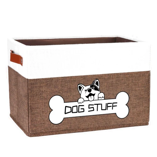 Thankspaw Foldable Dog Toy Box, Fabric Dog Toy Bin, Folding Organizer Home Décor Bin with Handle, Collapsible Toy Box Organizer for Pet Leash, Blanket, Clothes, Chew Toys and Accessories, Coffee