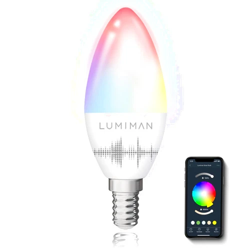 LUMIMAN Candelabra Smart Bulb E12 LED Smart Light Bulbs 2.4G WiFi RGB Color Changing Bulb Work with Alexa Google Home Music Sync Tunable White APP Controls 5W 400lm No Hub Required 1 Pack