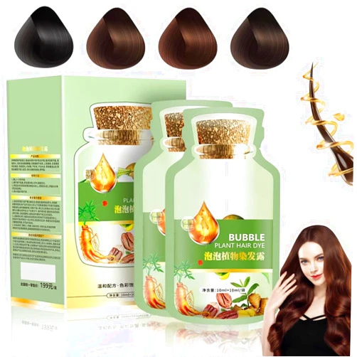 QUAAM Bubble Plant Hair Dye,New Botanical Bubble Hair Dye Hair Dye Shampoo for Women Men 20ml 10Packs/Box(Natural Black)