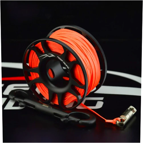 GFSP Scuba Diving Finger Spool Reel Line, 15m/49ft or 30m/98ft Aluminium Compact Snorkeling Dive Diving Reel Spool Line with Stainless Steel Snap Bolt Hook Clip
