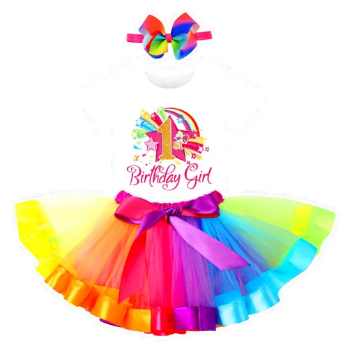IBTOM CASTLE Watermelon 1st Birthday Rainbow Cake Smash Skirt Set with Princess Romper/Headband for Baby Girls Photo Shoot