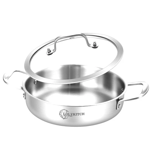 LOLYKITCH 3 QT Tri-Ply Stainless Steel Sauté Pan wih Lid,10 Inch Frying pan,Skillet,Jumbo Cooker,Induction Cooking Pan,Dishwasher and Oven Safe.